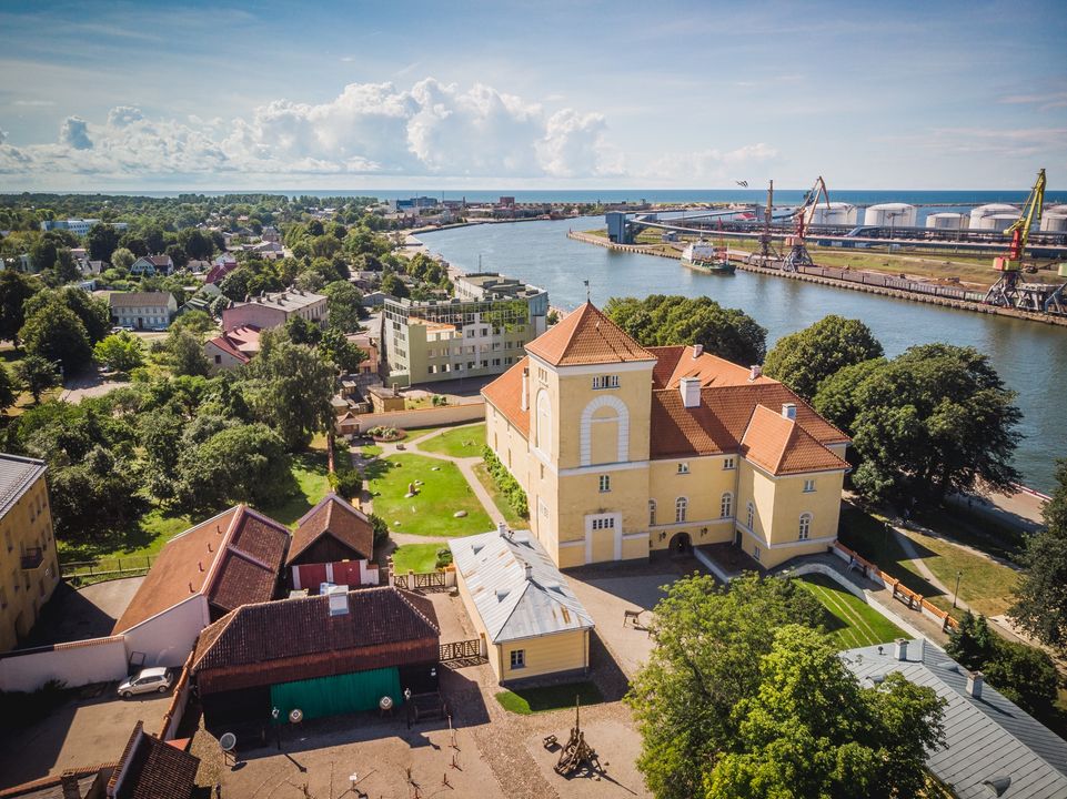 Panorama of Ventspils with the castle and old town near River Venta